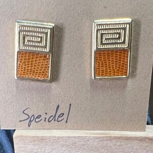 Vintage Speidel Brand Goldtone Cufflinks with Leather Detail
